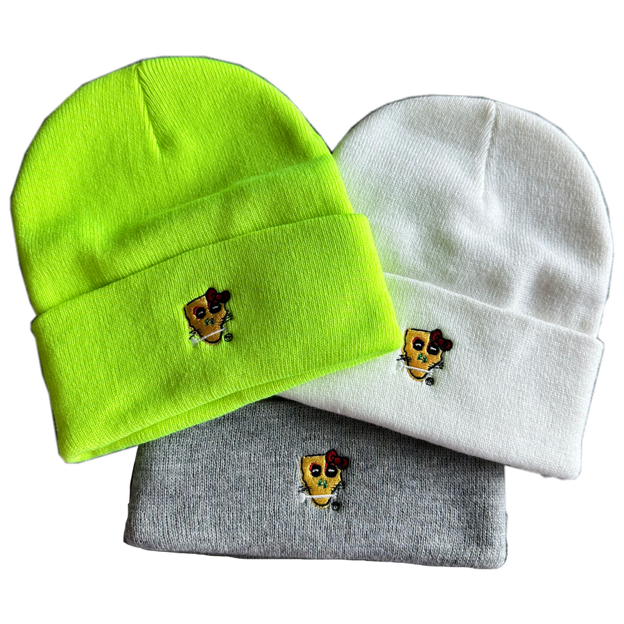 Embroidered SkullNBone Kitty Beanie Embroidered SkullNBone Kitty Beanie 62% Acrylic 38% Polyester $32 Hello Kitty Vibe Colors: Neon Green, White, & Grey